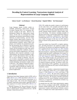 Decoding In-Context Learning: Neuroscience-inspired Analysis of
  Representations in Large Language Models