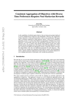 Consistent Aggregation of Objectives with Diverse Time Preferences
  Requires Non-Markovian Rewards
