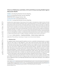 A Survey of Robustness and Safety of 2D and 3D Deep Learning Models
  Against Adversarial Attacks