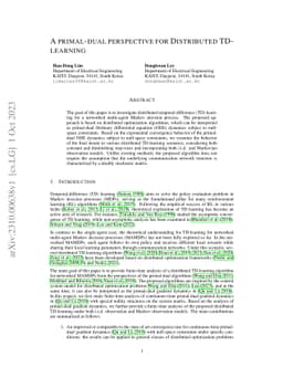 A primal-dual perspective for distributed TD-learning