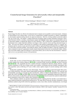 Counterfactual Image Generation for adversarially robust and
  interpretable Classifiers