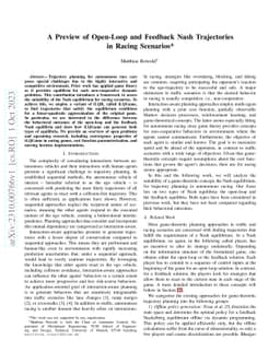 A Preview of Open-Loop and Feedback Nash Trajectories in Racing
  Scenarios