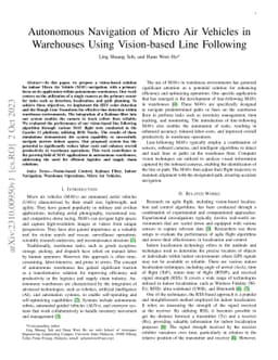 Autonomous Navigation of Micro Air Vehicles in Warehouses Using
  Vision-based Line Following