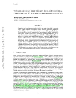 Towards human-like spoken dialogue generation between AI agents from
  written dialogue