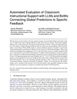 Automated Evaluation of Classroom Instructional Support with LLMs and
  BoWs: Connecting Global Predictions to Specific Feedback