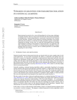 Towards guarantees for parameter isolation in continual learning