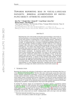 Towards reporting bias in visual-language datasets: bimodal augmentation
  by decoupling object-attribute association