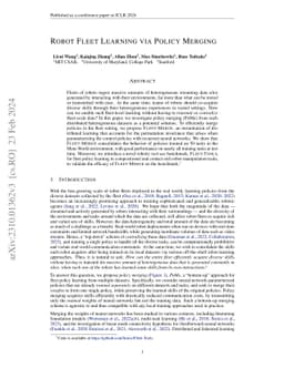 Robot Fleet Learning via Policy Merging