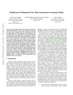 Identifying and Mitigating Privacy Risks Stemming from Language Models:
  A Survey