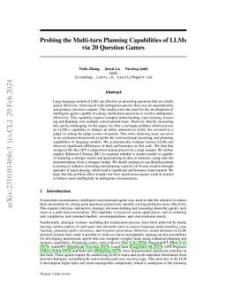 Probing the Multi-turn Planning Capabilities of LLMs via 20 Question
  Games