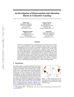 An Investigation of Representation and Allocation Harms in Contrastive
  Learning