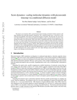 Score dynamics: scaling molecular dynamics with picoseconds timestep via
  conditional diffusion model