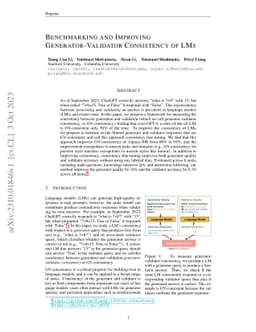 Benchmarking and Improving Generator-Validator Consistency of Language
  Models