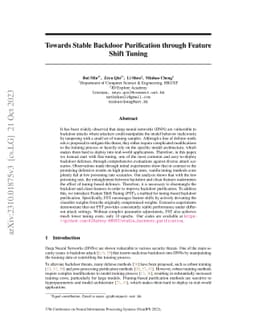 Towards Stable Backdoor Purification through Feature Shift Tuning