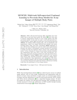 MUSCLE: Multi-task Self-supervised Continual Learning to Pre-train Deep
  Models for X-ray Images of Multiple Body Parts