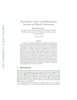 The Inhibitor: ReLU and Addition-Based Attention for Efficient
  Transformers