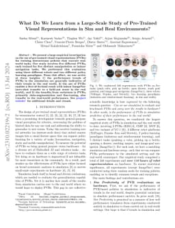 What do we learn from a large-scale study of pre-trained visual
  representations in sim and real environments?