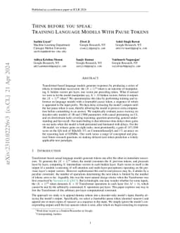 Think before you speak: Training Language Models With Pause Tokens
