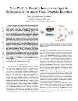 MIS-AVoiDD: Modality Invariant and Specific Representation for
  Audio-Visual Deepfake Detection
