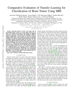 Comparative Evaluation of Transfer Learning for Classification of Brain
  Tumor Using MRI