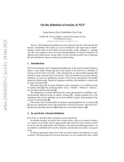 On the definition of toxicity in NLP