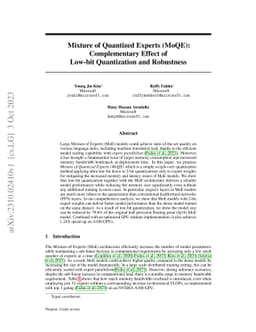 Mixture of Quantized Experts (MoQE): Complementary Effect of Low-bit
  Quantization and Robustness