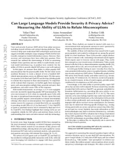 Can Large Language Models Provide Security & Privacy Advice? Measuring
  the Ability of LLMs to Refute Misconceptions