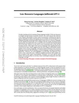 Low-Resource Languages Jailbreak GPT-4