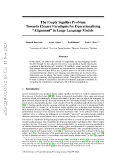The Empty Signifier Problem: Towards Clearer Paradigms for
  Operationalising "Alignment" in Large Language Models