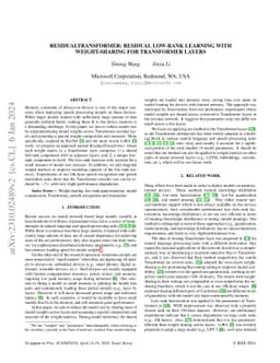 ResidualTransformer: Residual Low-Rank Learning with Weight-Sharing for
  Transformer Layers