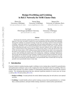 Benign Overfitting and Grokking in ReLU Networks for XOR Cluster Data