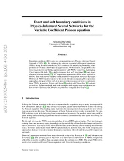 Exact and soft boundary conditions in Physics-Informed Neural Networks
  for the Variable Coefficient Poisson equation