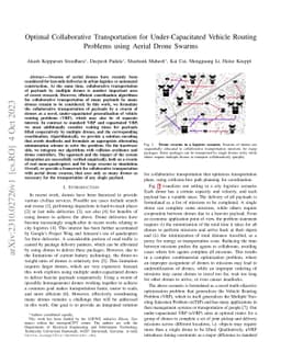 Optimal Collaborative Transportation for Under-Capacitated Vehicle
  Routing Problems using Aerial Drone Swarms
