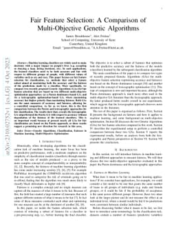 Fair Feature Selection: A Comparison of Multi-Objective Genetic
  Algorithms