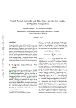 Graph Neural Networks and Time Series as Directed Graphs for Quality
  Recognition