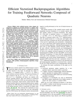 Efficient Vectorized Backpropagation Algorithms for Training Feedforward Networks Composed of Quadratic Neurons