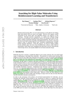 Searching for High-Value Molecules Using Reinforcement Learning and
  Transformers