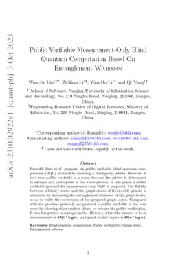 Public verifiable measurement-only blind quantum computation based on
  entanglement witnesses