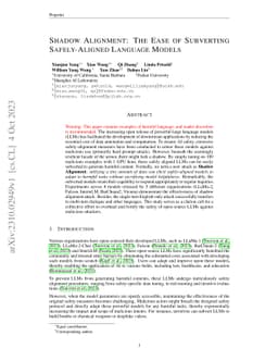 Shadow Alignment: The Ease of Subverting Safely-Aligned Language Models