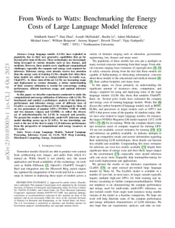 From Words to Watts: Benchmarking the Energy Costs of Large Language
  Model Inference