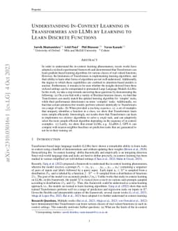 Understanding In-Context Learning in Transformers and LLMs by Learning
  to Learn Discrete Functions