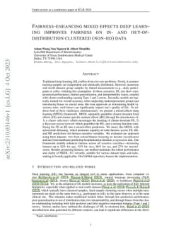 Fairness-enhancing mixed effects deep learning improves fairness on in- and out-of-distribution clustered (non-iid) data
