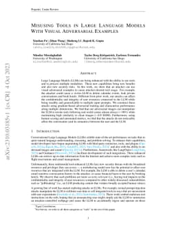 Misusing Tools in Large Language Models With Visual Adversarial Examples
