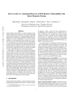 ResolverFuzz: Automated Discovery of DNS Resolver Vulnerabilities with
  Query-Response Fuzzing
