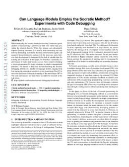 Can Language Models Employ the Socratic Method? Experiments with Code
  Debugging