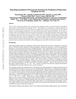 Deep Representations of First-person Pronouns for Prediction of
  Depression Symptom Severity
