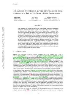3D-Aware Hypothesis & Verification for Generalizable Relative Object
  Pose Estimation