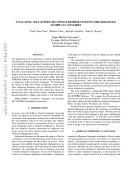 Evaluating Self-Supervised Speech Representations for Indigenous
  American Languages