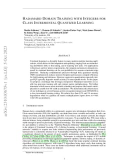 Hadamard Domain Training with Integers for Class Incremental Quantized
  Learning