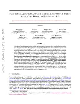 Fine-tuning Aligned Language Models Compromises Safety, Even When Users
  Do Not Intend To!